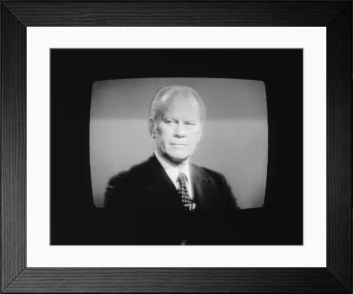 Framed Print : President Gerald Ford (1913-2006), U.S. President 1974-1977, on television during his first presidential debate in Philadelphia, Pennsylvania, photograph by Thomas J
