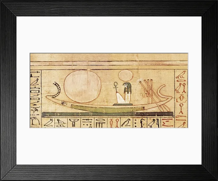 Framed Print : Book of the Dead or Papyrus of Any. ca. 1275 BC. 19th Dynasty. God Ra sailing acrooss the sky in his boat. Egyptian art. New Kingdom. Painting. UNITED KINGDOM. London