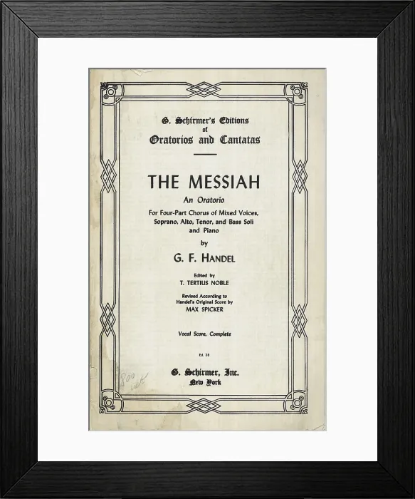 Framed Print : HANDEL, George Frideric (1685-1759). German Baroque composer, naturalized British in 1726. Cover of an edition of the oratorio of 'The Messiah' (New York, 1912) Framed Print : HANDEL, George Frideric (1685-1759). German Baroque composer, naturalized British in 1726. Cover of an edition of the oratorio of 'The Messiah' (New York, 1912)