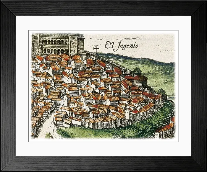 Framed Print : SPAIN. San Lorenzo de El Escorial. Royal Monastery of San Lorenzo de El Escorial. View of Toledo. Work by Franz Hogenberg (16th c.)