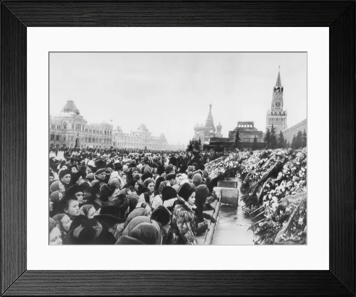 Framed Print : Crowds in Moscow's Red Square mourn the death of Josef Stalin. March 11, 1953. Thousands of wreaths are placed in Red Square