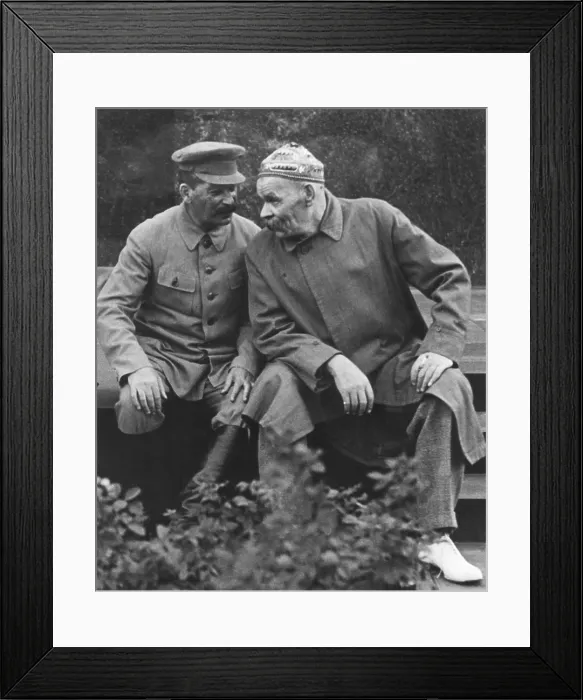Framed Print : Soviet leader Josef Stalin (right) talking with Russian novelist and dramatist Maxim Gorky