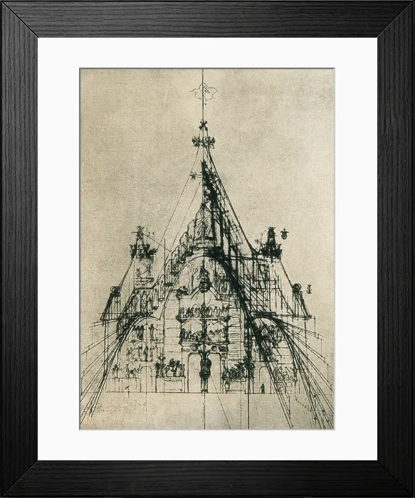 Framed Print : GAUDI i CORNET, Antoni (1852-1926). Sagrada Familia (Expiatory Temple of the Holy Family). 1884-1926. Strenght study of the Faade of Nativity. Painting