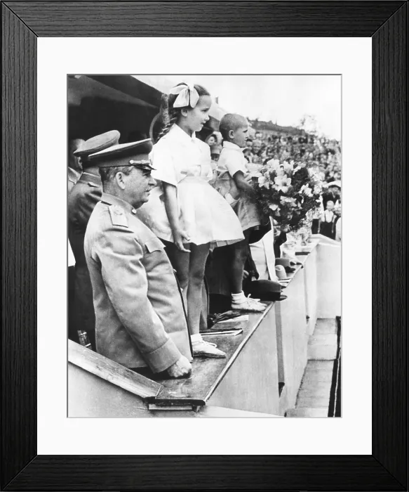 Framed Print : Josef Stalin in the reviewing stand for the All Moscow Physical Culture Parade. Moscow's Dynamo Stadium, July 20, 1947