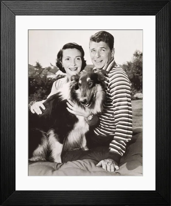 Framed Print : REAGAN, Nancy Davis (1921); REAGAN, Ronald Wilson (1911-2004). Portrait of Ronald and Nancy Reagan with their dog during the 50s when both were actors. UNITED STATES OF AMERICA Framed Print : REAGAN, Nancy Davis (1921); REAGAN, Ronald Wilson (1911-2004). Portrait of Ronald and Nancy Reagan with their dog during the 50s when both were actors. UNITED STATES OF AMERICA