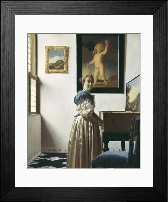 Framed Print : VERMEER, Johannes (1632-1675). A Young Woman standing at a Virginal A Young Woman standing at a Virginal A Young Woman standing at a Virginal. ca. 1670. Baroque art