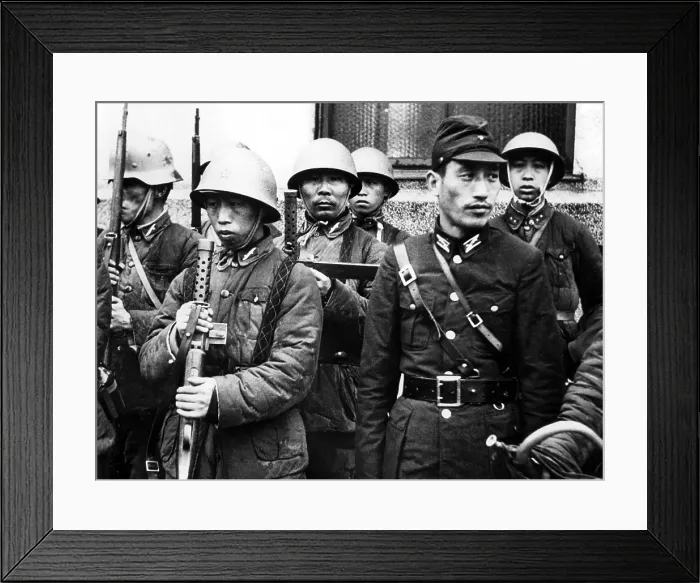 Framed Print : CHINESE PUPPET TROOPS IN SHANGHAI SHANGHAI--These are some of the Chinese puppet troops which are stationed in Honkew, Japanese-occupied area of Shanghai