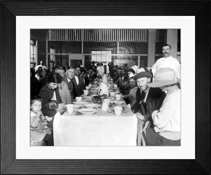 Framed Print : NEW YORK: This was Ellis Island in 1923. Immigrants awaiting approval of their entry into the U.S. crowd the lunchroom for their noonday meal