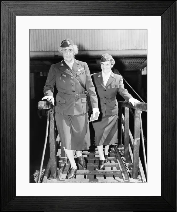 Framed Print : Anne Tracy Morgan and Mrs. W. R. Heberhart boarding the French liner Oregon. June 23, 1945