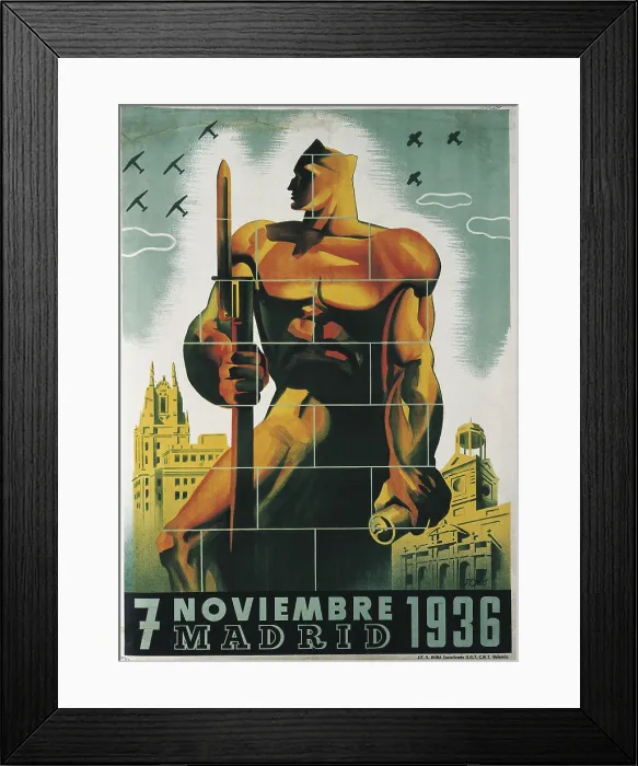 Framed Print : Spanish Civil War (1936-1939). 'Madrid 7 de noviembre de 1936' (Madrid 7th November 1936). Poster edited in Valencia, with drawing by Toms. Litography. SPAIN. Salamanca