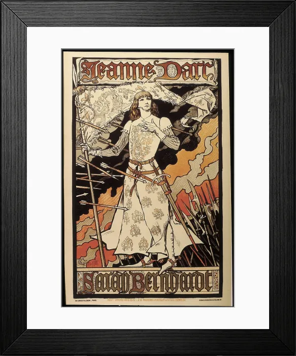 Framed Print : Poster announcing the performance of Joan of Arc by Sarah Bernhardt in the Renaissance Theater. Work by Eugene Grasset. Art Nouveau. Painting. Private Collection