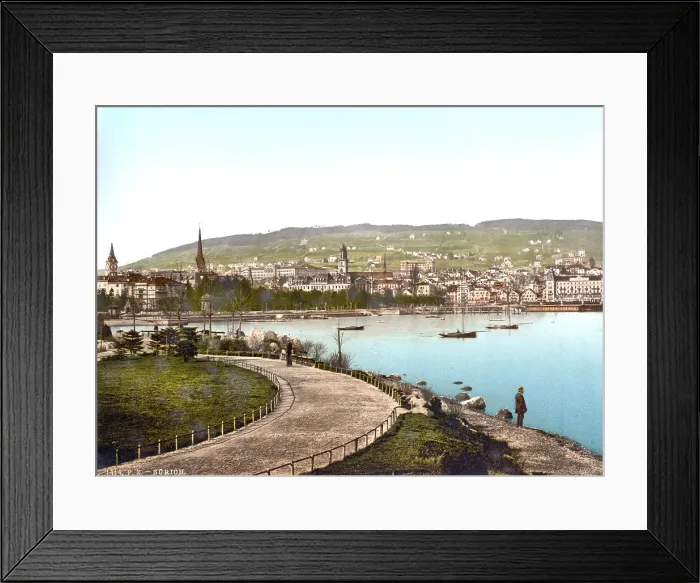 Framed Print : Switzerland, from Alpenquay, with Alpenquay and Zurichberg, photochrom, circa 1900