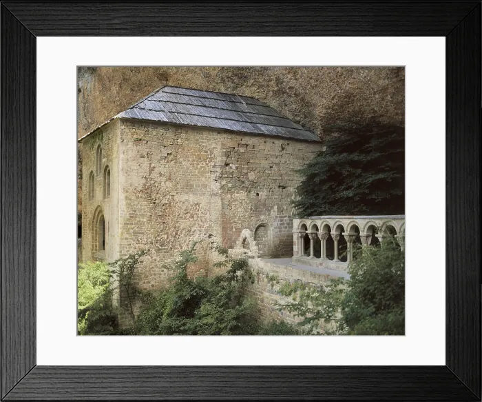Framed Print : Old Monastery of San Juan de la Pea. s.X-s.XII. SPAIN. ARAGON. HUESCA. Santa Cruz de la Sers. High Church and cloister. Romanesque art. Architecture