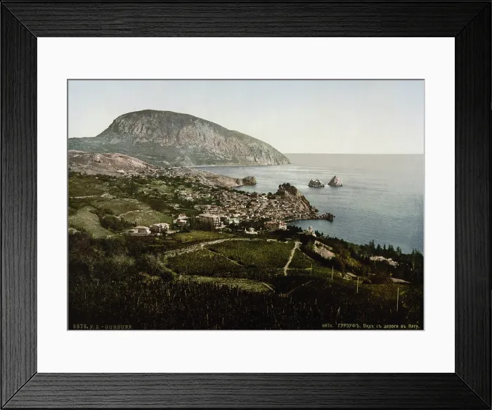 Framed Print : Ukraine (part of Russia at the time of the photograph). Gurzuf from the Yalta Road (in original caption: Gursuff, Jalta), Crimea, photochrom, circa 1900