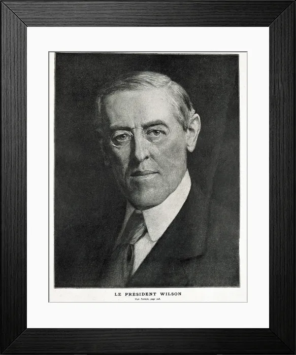 Framed Print : Wilson, Woodrow (1856-1924). US President (1913-1921). Portrait published in the French magazine 'L'Illustration'. Engraving. FRANCE. Paris. National Library Framed Print : Wilson, Woodrow (1856-1924). US President (1913-1921). Portrait published in the French magazine 'L'Illustration'. Engraving. FRANCE. Paris. National Library