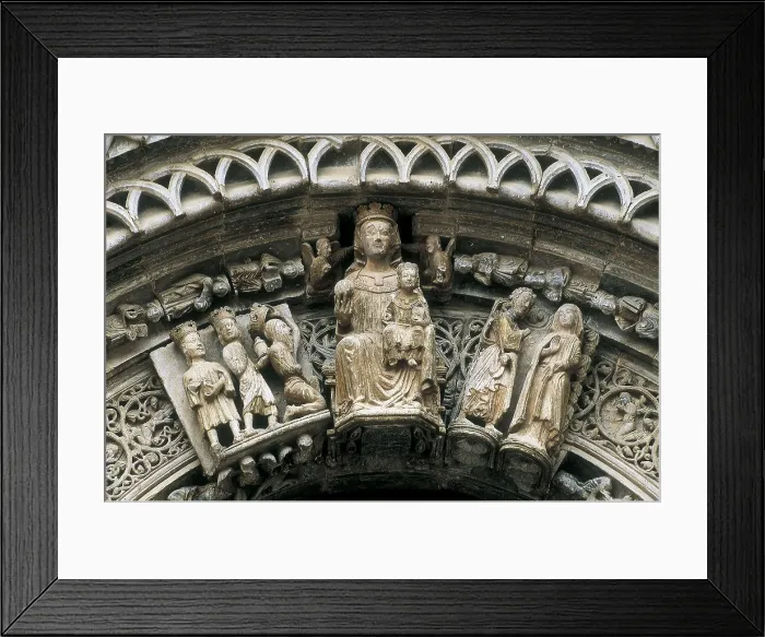 Framed Print : Church of Santa Mara in Agramunt. 13th c. SPAIN. Agramunt. Church of St. Mary. Gate arch with representation of a the Majesty. Romanesque art. Architecture