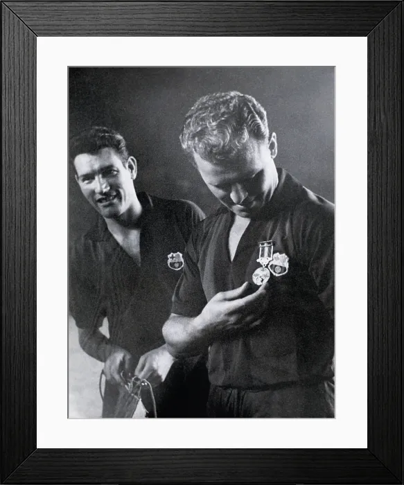 Framed Print : KUBALA STECZ, Ladislao (1927-2002). Hungarian football player. Kubala receiving the insignia of F. C. Barcelona in his farewell match against Stade de Reims (1961). SPAIN