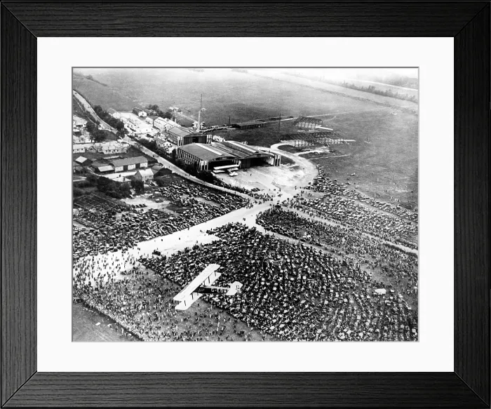Framed Print : A view from the air of the huge crowds gathered at the Croyden Airdrome to greet Captain Charles A. Lindbergh when he flew the Spirit of St Framed Print : A view from the air of the huge crowds gathered at the Croyden Airdrome to greet Captain Charles A. Lindbergh when he flew the Spirit of St