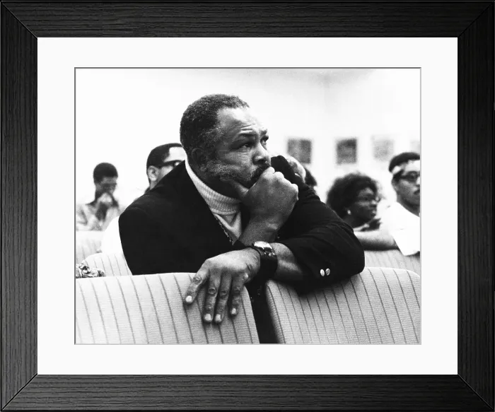 Framed Print : Archie Moore during a meeting of Las Vegas after the disturbances in the Black community. Nov. 18, 1969