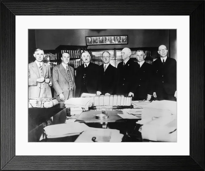 Framed Print : California Supreme Court judges on August 3, 1930. They ruled on 1916 Preparedness Day bombing convictions of Warren Billings, co-defendant of Tom Moody