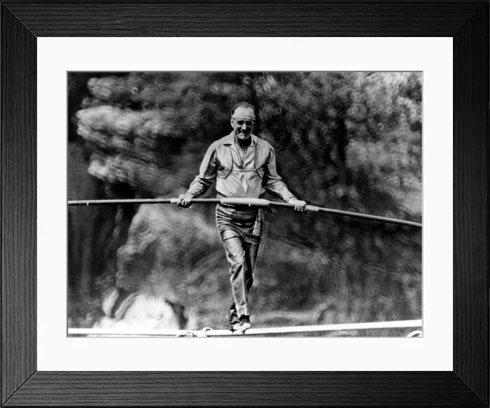 Framed Print : Founder of The Flying Wallendas, Karl Wallenda, (1905-1978), tightrope walking across the Tallulah Gorge in Georgia, July 18, 1970.. Courtesy: CSU Archives  /  Everett Collection
