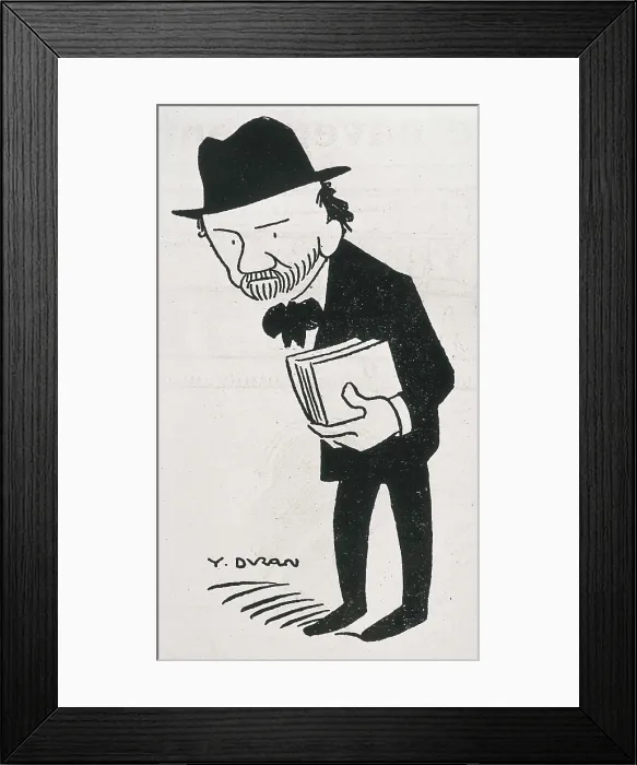Framed Print : BAROJA NESSI, Po (1872-1956). Caricature of Po Baroja made by Y.Durn: 'Po Baroja, one of the few Spanish writers that has ideas'. Engraving