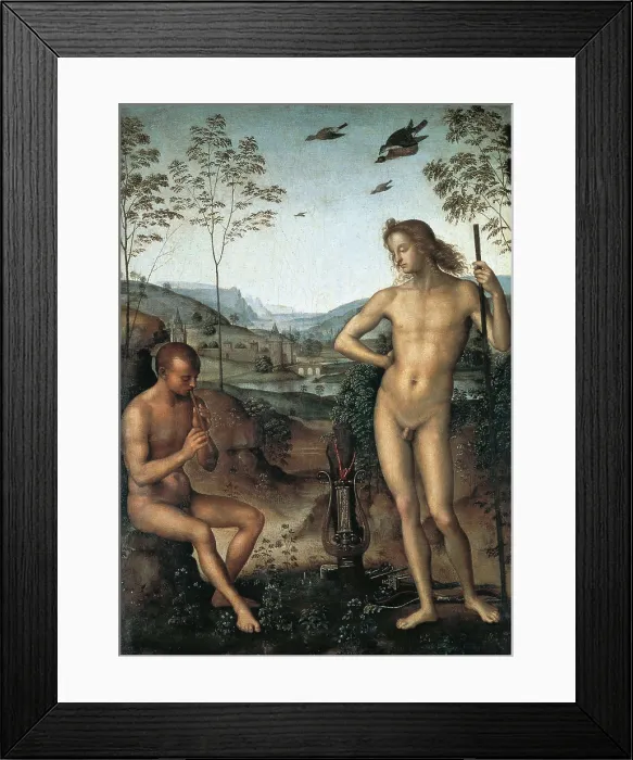 Framed Print : PERUGINO, Pietro Vannucci, called Il (1448-1523). Apollo and Marsyas. ca. 1500. Renaissance art. Oil on wood. FRANCE. Paris. Louvre Museum