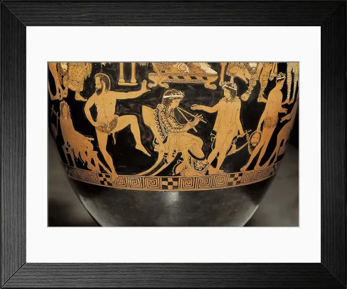 Framed Print : PRONOMOS, Painter (5th C. BC-4th C. BC). Attic red-figure volute-krater decorated with a scene of actors and musicians. 5th c. BC