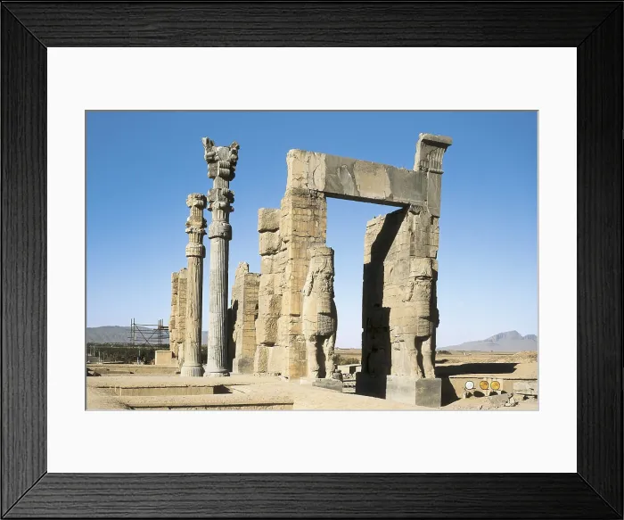 Framed Print : The Gate of All Nations. 486 -464 BC. IRAN. FARS. Persepolis. Gate flanked by figures of winged bulls with human head (androcephalic bulls). Persian art. Achaemenid period