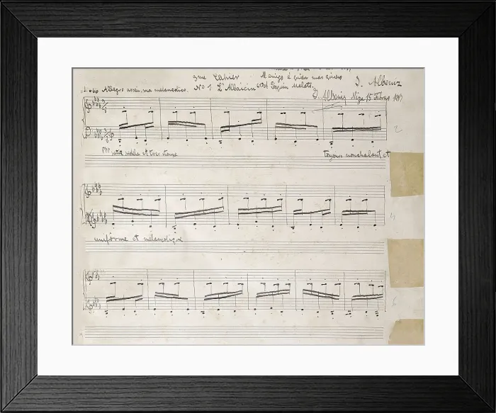 Framed Print : ALBENIZ, Isaac (1860-1909). Autographed score from the first notebook of 'El Albaicn' for the suite 'Iberia' (1907) by Isaac Albniz