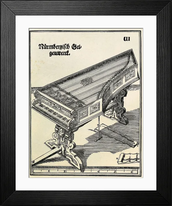 Framed Print : Praetorius, Michael (1571-1621). 'Theatrum Instrumentorum' from the work 'Sintagma Musicum' by Michael Praetorius (1620). Illustration of clavichord Framed Print : Praetorius, Michael (1571-1621). 'Theatrum Instrumentorum' from the work 'Sintagma Musicum' by Michael Praetorius (1620). Illustration of clavichord