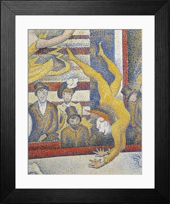 Framed Print : SEURAT, Georges (1859-1891). The Circus. 1891. Right central detail, the acrobat. Work begun by Seurat but finished by his friends. Pointillism. Oil on canvas. FRANCE. Paris