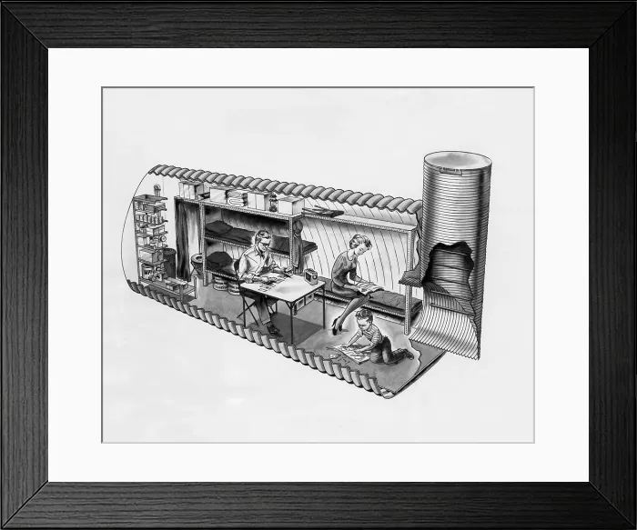 Framed Print : An illustration of prefab fallout shelters, designed to be placed beneath a covering of earth, 1962.. Courtesy: CSU Archives  /  Everett Collection