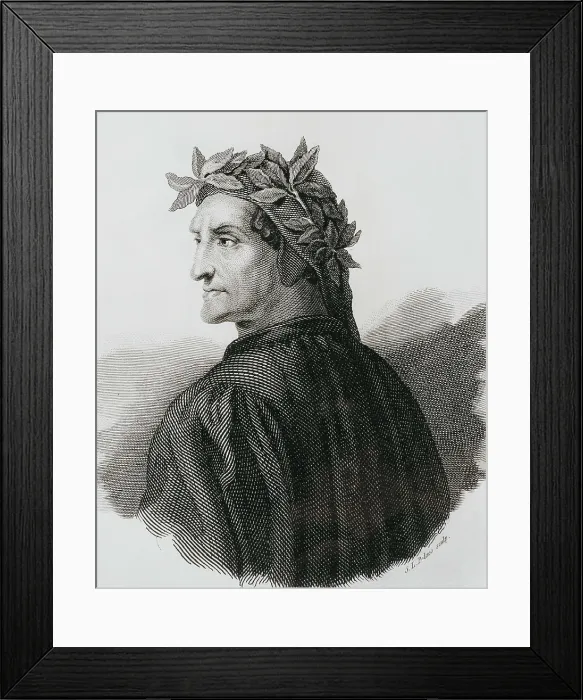 Framed Print : Raphael (1483-1520); DANTE ALIGHIERI (1265-1321). Reproduction of a fresco of Raphael. Engraving. AISA / Everett Collection**US SALES ONLY** Framed Print : Raphael (1483-1520); DANTE ALIGHIERI (1265-1321). Reproduction of a fresco of Raphael. Engraving. AISA / Everett Collection**US SALES ONLY**