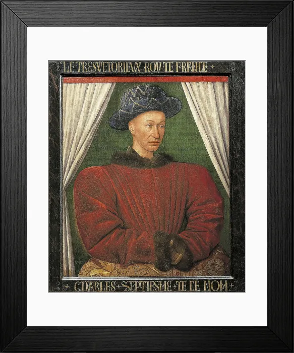 Framed Print : Fouquet, Jean (1420-1481). Portrait of Charles VII, King of France. ca. 1447. This is the first regal portrait of Fouquet that has survived. Oil on wood. FRANCE. Paris