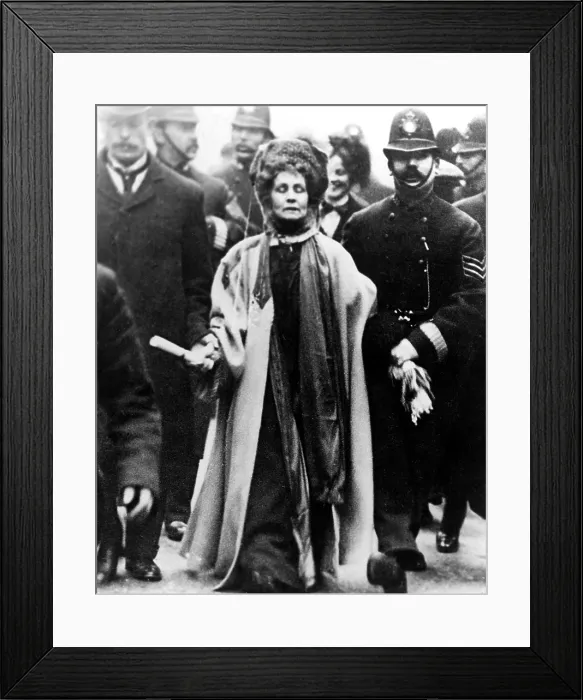 Framed Print : Emmeline Pankhurst carrying the Third Women's Parliament to the Prime Minister on February 13, 1908. Photo: Courtesy of the London Museum