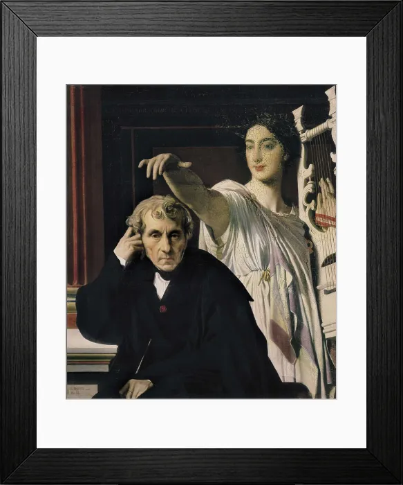Framed Print : INGRES, Jean-Auguste-Dominique (1780-1867). The composer Cherubini and the Muse of Lyric Poetry. 1842. Neoclassicism. Oil on canvas. ITALY. Florence. Pitti Palace