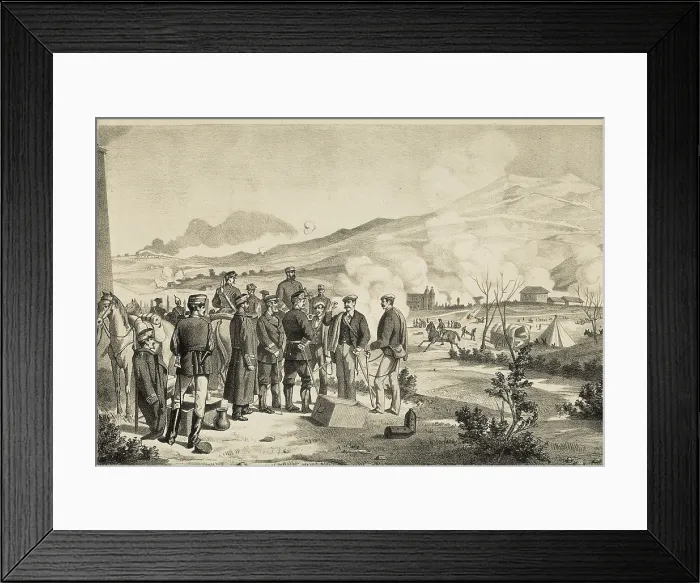 Framed Print : Spain. Third Carlist War. Battle of Somorrostro, 25th and 26th March 1874, against the Carlist war. Three Navarrese officers at the headquarters. Engraving. SPAIN. Madrid