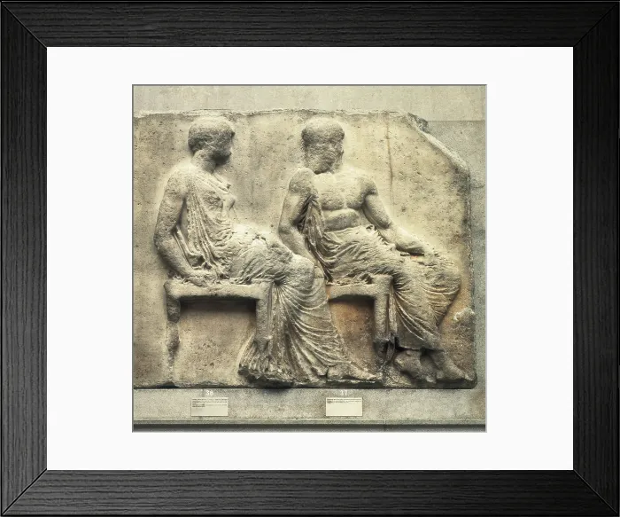 Framed Print : PHIDIAS (490 -431 BC). Metope. Athena and Hephaestus. 438-432 BC. Classical Greek art. Sculpture on marble. UNITED KINGDOM. London. The British Museum. Proc: GREECE. Athens