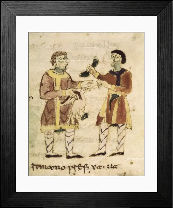 Framed Print : RABANUS, Maurus (c. 780 - 856). De Universo (9th c.). The Goose Seller. Romanesque edition of the original Carolingian manuscript. Romanesque art. Miniature Painting. ITALY
