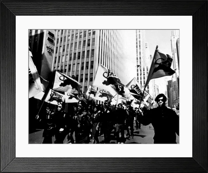 Framed Print : NEW YORK: Black Panther Party march along 42nd Street en route to a scheduled news conference at United Nations Plaza Framed Print : NEW YORK: Black Panther Party march along 42nd Street en route to a scheduled news conference at United Nations Plaza