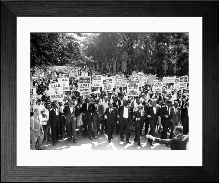 Framed Print : WASHINGTON, DC: Leaders of the March on Washington, lock hands & arms together as they move along Constitution Ave, August 28, 1963. A
