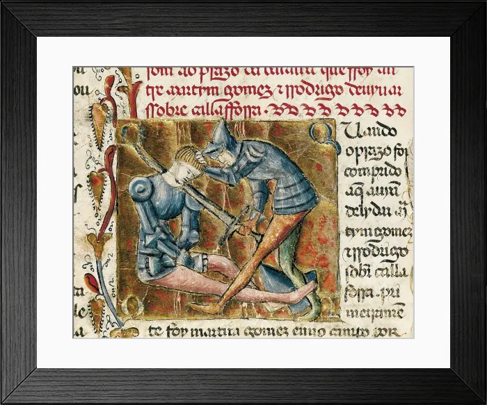 Framed Print : CID, Rodrigo Daz de Vivar, called The (1043-1099). Battle between the Cid and Martin Gomez, illustration of the 'Chronicles of Spain'. Portuguese miniature