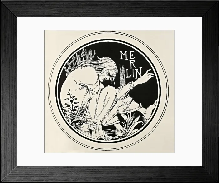 Framed Print : Merlin the Magician. Engraving from 'The Death of Arthur' by Sir Thomas Malory, edition with pictures by Aubrey Beardsley (1892-1894). Modernism. Engraving