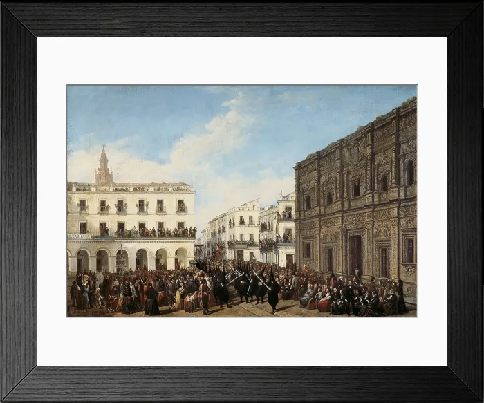 Framed Print : DOMINGUEZ BECQUER, Joaqun (1818-1879). Procession of the Brotherhood of the Passion at Saint Francis Square. 1853. Scene of the Holy Week in Sevilla. Romanticism. Oil on canvas
