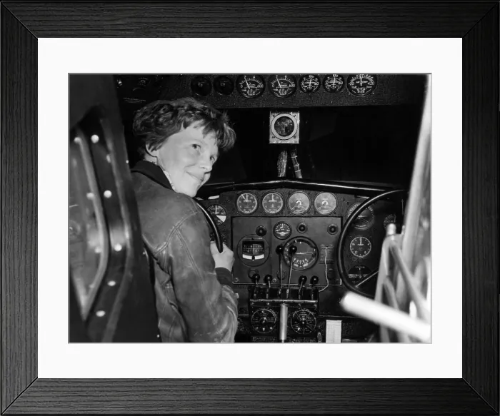 Framed Print : Amelia Earhart in her Lockheed L-10E Electra prepares for 27, 000 mile globe flight, Alameda, CA, 1937. Courtesy: CSU Archives / Everett Collection Framed Print : Amelia Earhart in her Lockheed L-10E Electra prepares for 27, 000 mile globe flight, Alameda, CA, 1937. Courtesy: CSU Archives / Everett Collection