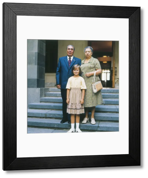 Framed Print : BREZHNEV, Leonid (1906-1982). Portrait of Leonid Brezhnev in Moscow with his grand-daughter Gaya and his wife Victoria Petrovna Brezneva. AISA / Everett Collection**US SALES ONLY**