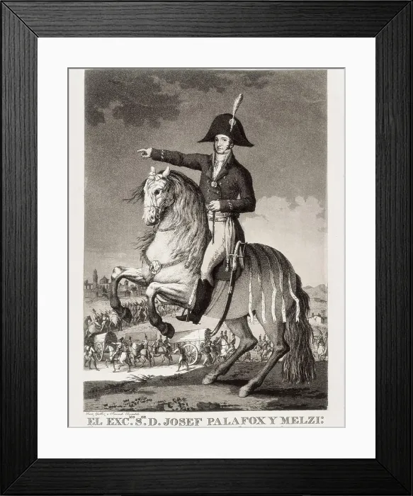 Framed Print : PALAFOX, Jos Rebolledo de (1776-1847). Spanish military man, defender of Zaragoza in 1808. Portrait by Agustn Alcaide Ibieca. Engraving. SPAIN. Madrid. National Library