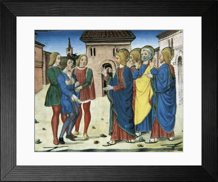 Framed Print : DE PREDIS, Cristoforo (1440-1486). Stories of Saint Joachim, Saint Anne, Virgin Mary, Jesus, the Baptist and the End of the World. 1476. Jesus heals a possessed dumb Framed Print : DE PREDIS, Cristoforo (1440-1486). Stories of Saint Joachim, Saint Anne, Virgin Mary, Jesus, the Baptist and the End of the World. 1476. Jesus heals a possessed dumb