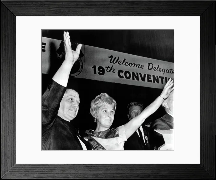 Framed Print : JAMES R. HOFFA-With his wife after being elected as General President of the International Brotherhood of Teamsters Union, Miami Beach, FL. 7 / 7 / 66
